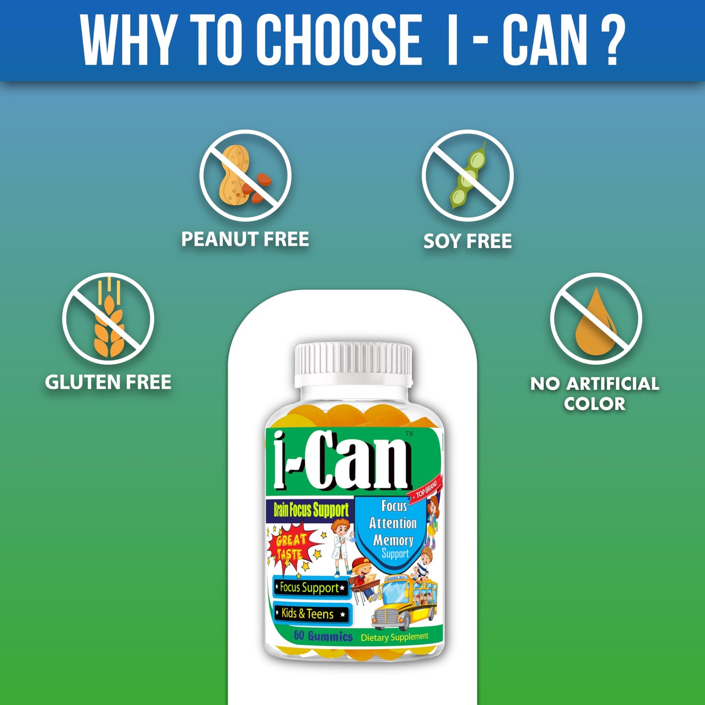 I-Can Focus Gummies for Kids & Teens, Omega 3 Gummies with DHA & EPA, Brain Health, Memory, Attention Support, Teen Brain Focus Vitamins, Non-Fishy Taste, Low Sugar, 60 Count Celebrity LifeStyle ProductBuy Supplements Australia