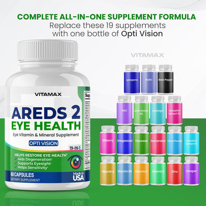 AREDS 2 Eye Vitamins - Lutein, Zeaxanthin, Bilberry, Astaxanthin Mineral Vision Supplement - Supports Eye Strain, Dry Eyes, Pressure, and Vision Health - Made in USA - 120ct VitamaxBuy Supplements Australia