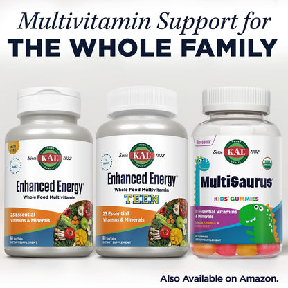 KAL Enhanced Energy Supplements, Whole Food Chewable Multivitamin with Iron, 3 Daily, 23 Essential Vitamins and Minerals, Super Foods, Enzymes, Mango Pineapple Flavor, 60-Day Guarantee, 20 Serv, 60ct KALBuy Supplements Australia