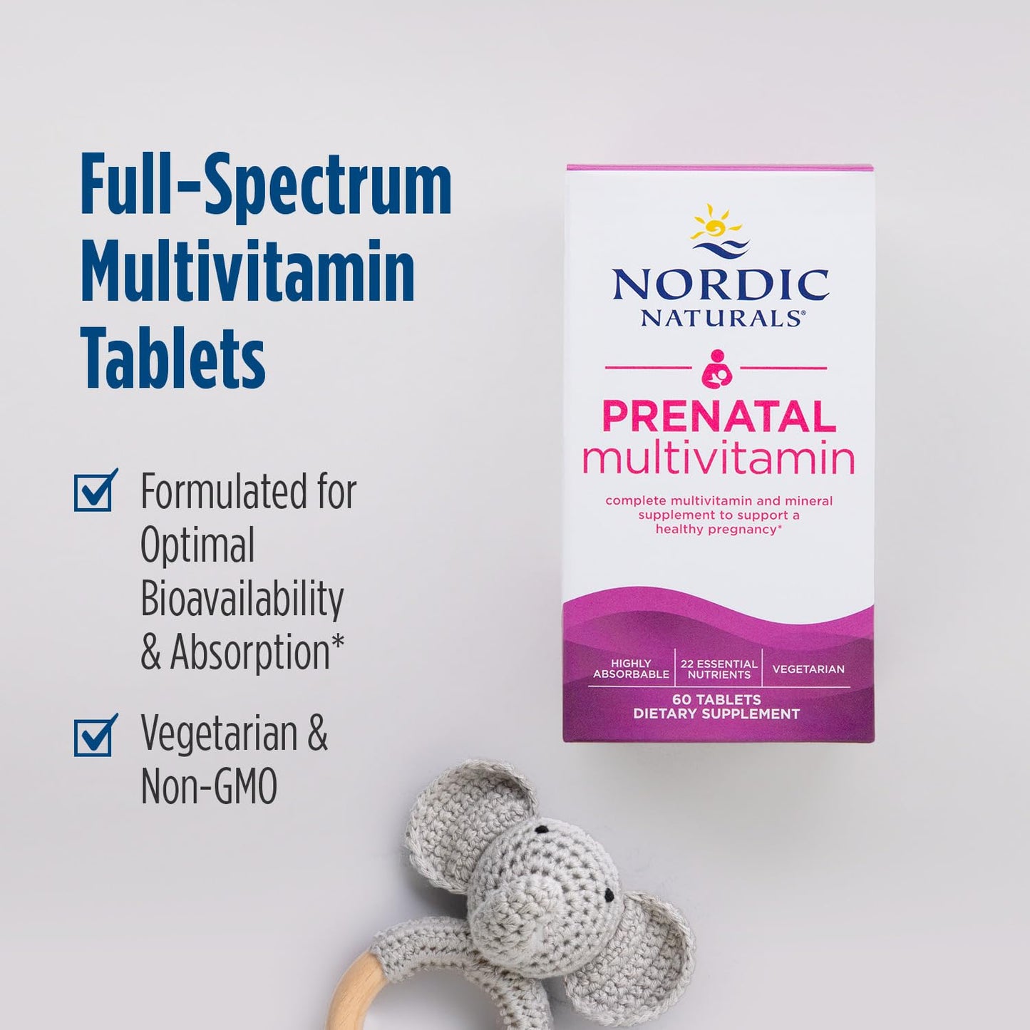 Nordic Naturals Prenatal Multivitamin for Women - Daily Vegetarian Prenatal Vitamins - 22 Essential Nutrients, Including B6, Folate, and Iron - 60 Tablets - 30 Servings Nordic NaturalsBuy Supplements Australia