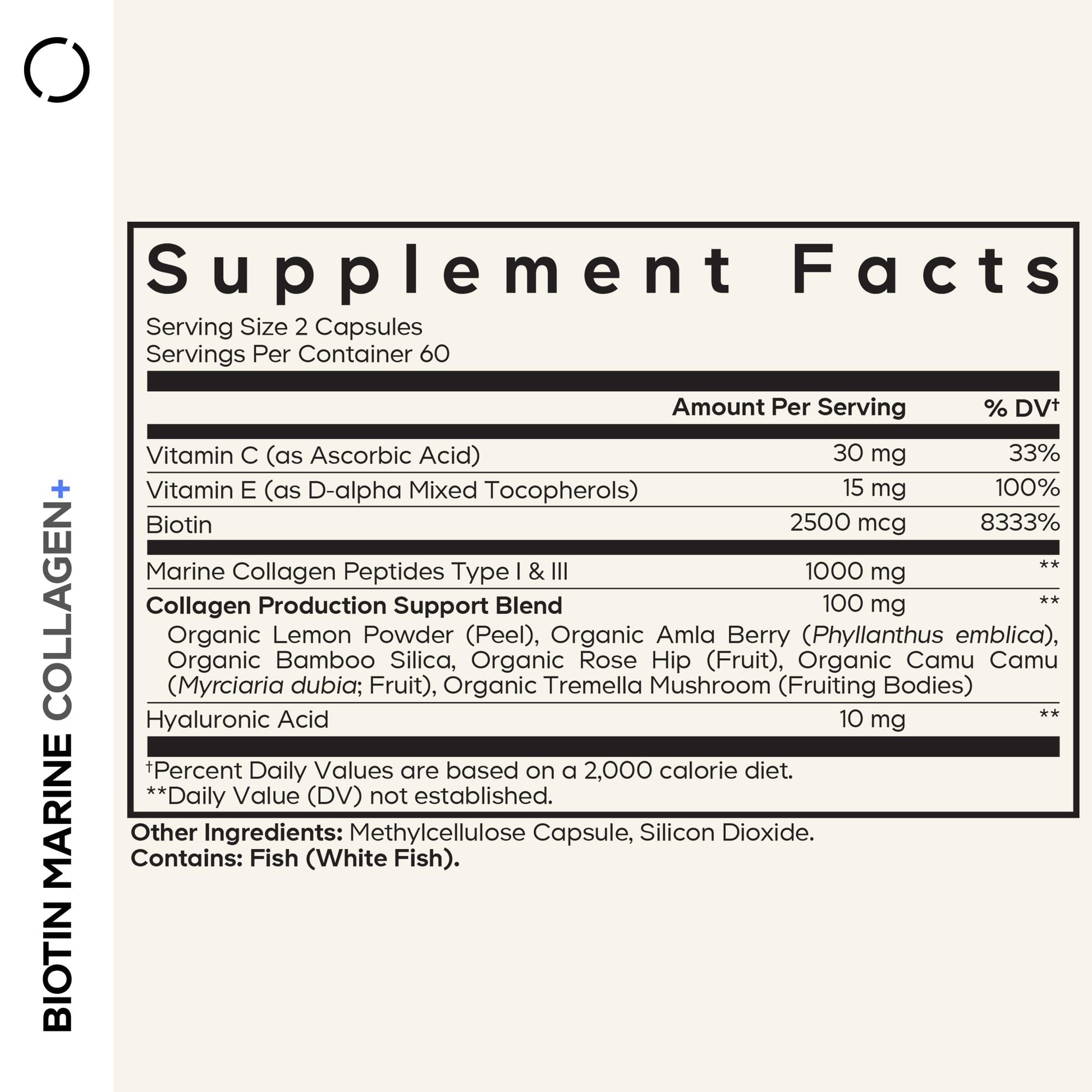 Codeage Biotin Marine Collagen Peptides - Wild-Caught Marine Collagen Types I & III, Biotin, Vitamins C & E, Hyaluronic Acid, Amino Acids, Fruit and Herb Blend, Non-GMO - 120 Capsules CodeageBuy Supplements Australia