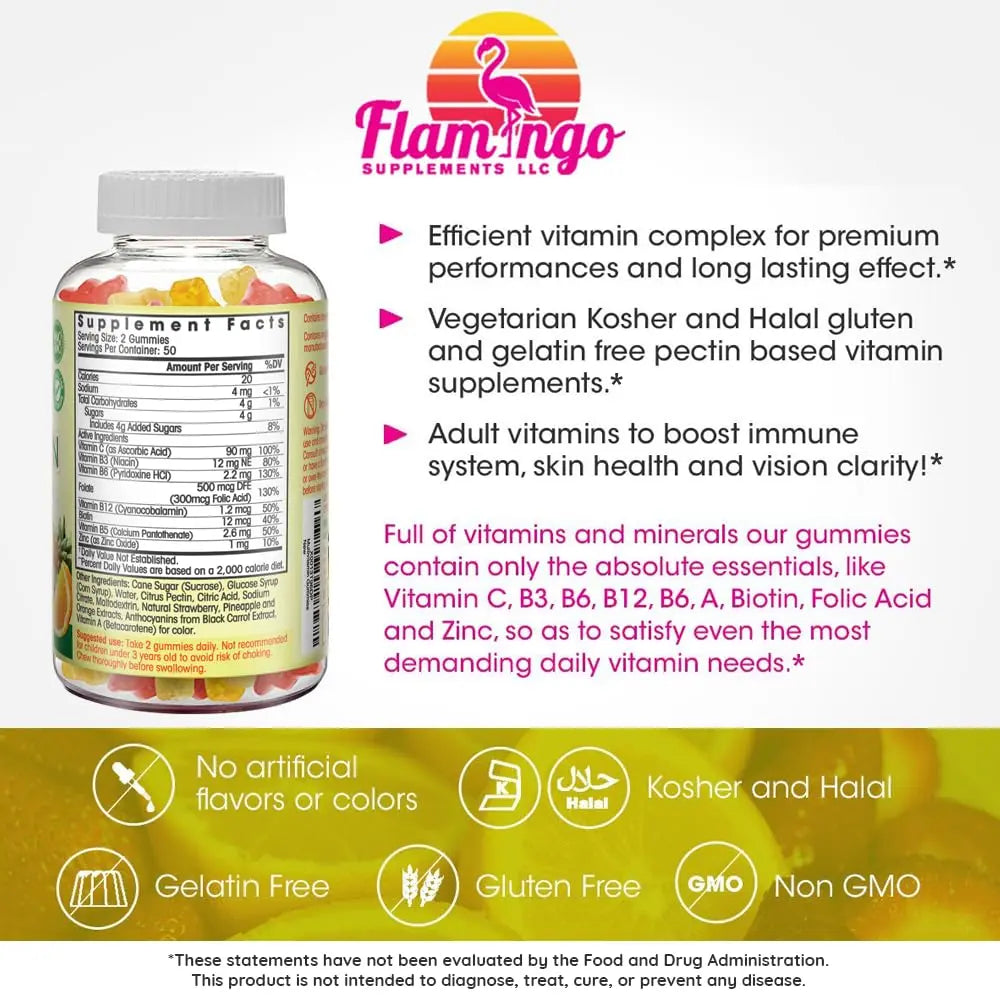 Flamingo Supplements Multivitamin Gummies | Vegan Friendly, Kosher Halal NO Gluten or Gelatin, no GMO| for Men, Women & Kids| Flamingo SupplementsBuy Supplements Australia