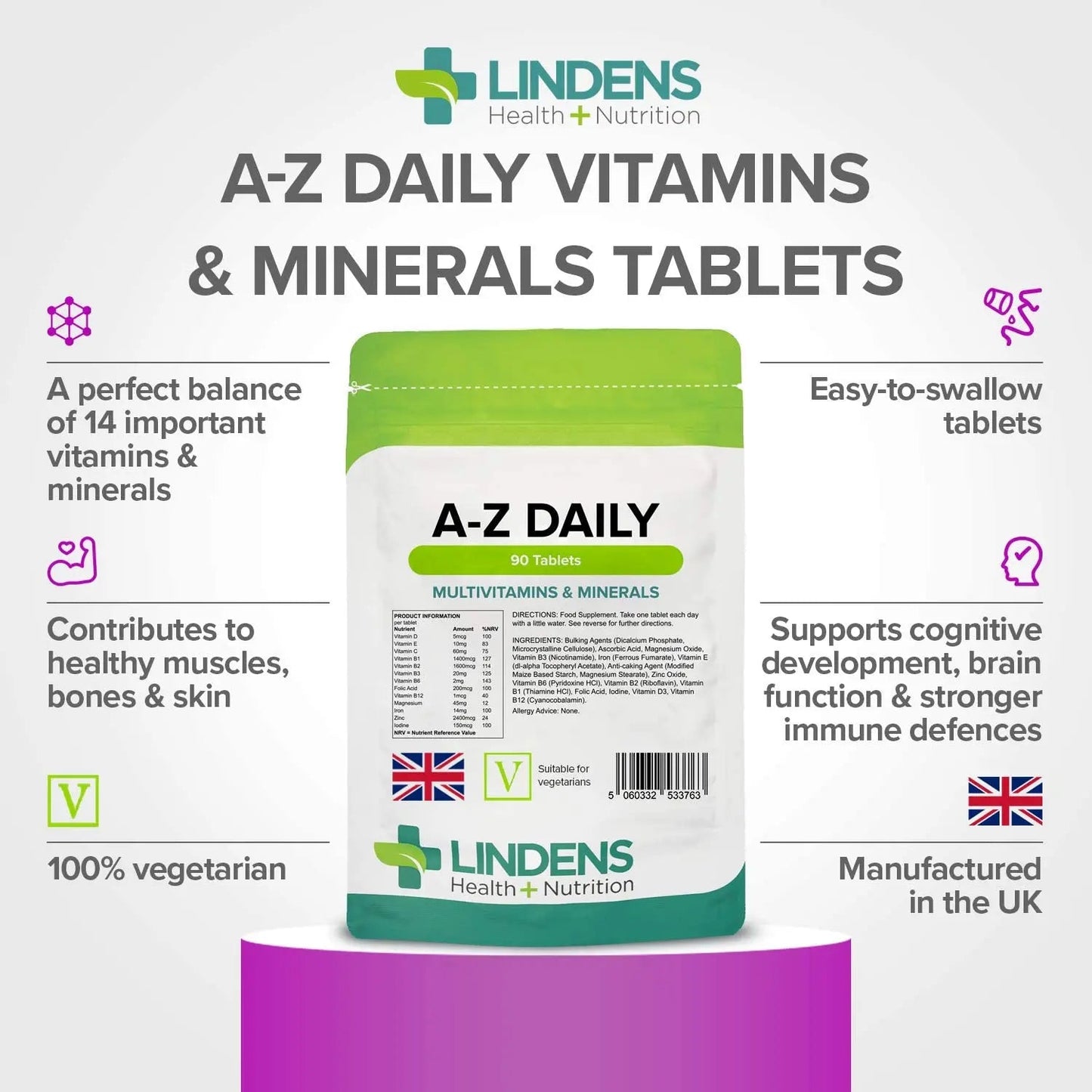 Multivitamin A-Z Daily Tablets 90 Tablets by Lindens LindensBuy Supplements Australia