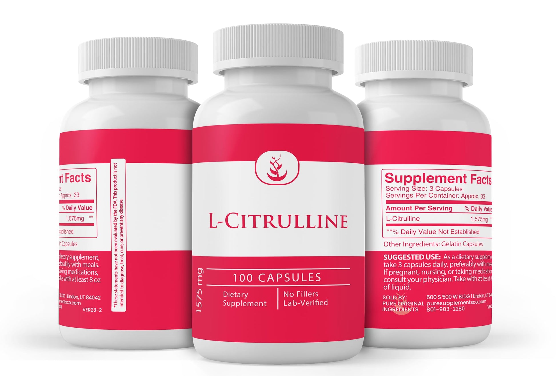 Pure Original Ingredients L-Citrulline, (100 Capsules) Always Pure, No Additives Or Fillers, Lab Verified