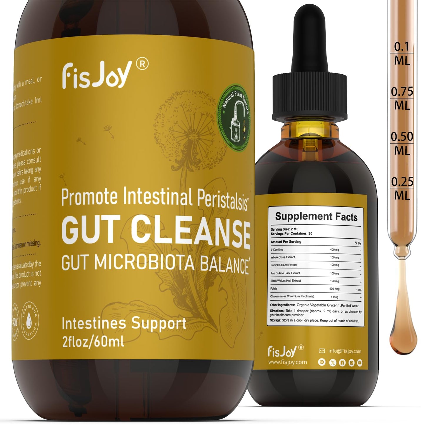 Fisjoy L-Carnitine & Herbal Liquid Drops – Gentle Daily Digestive Support with Pumpkin Seed, Clove & PAU D’Arco Extracts, Folate & Chromium, Vegan, Sugar-Free, 2 fl oz (60 mL) FisjoyBuy Supplements Australia