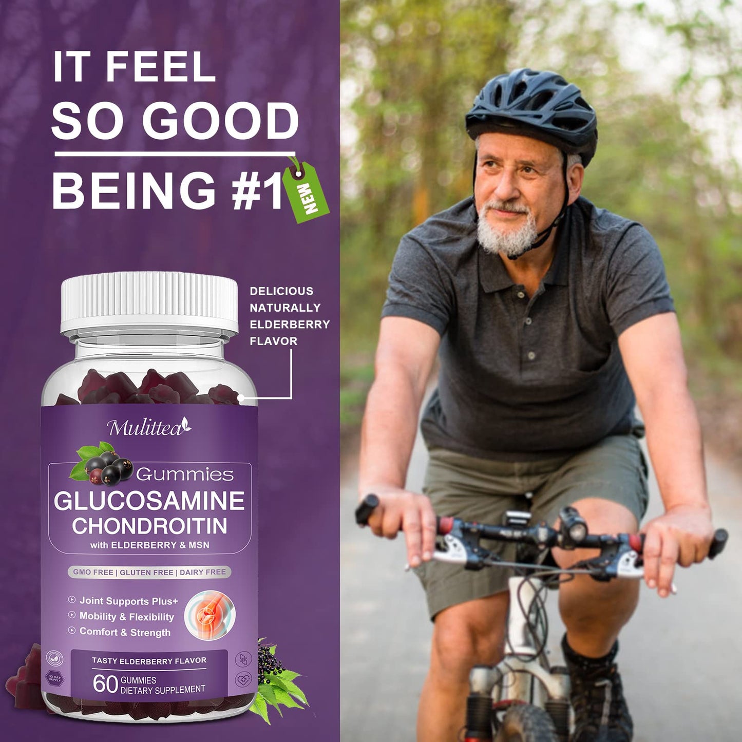 Mulittea Glucosamine Chondroitin Gummies - Extra Strength Joint Support Supplement with MSM & Elderberry for Natural Joint, Antioxidant Immune Support for Adults, Men & Women-(2 Pack) MulitteaBuy Supplements Australia