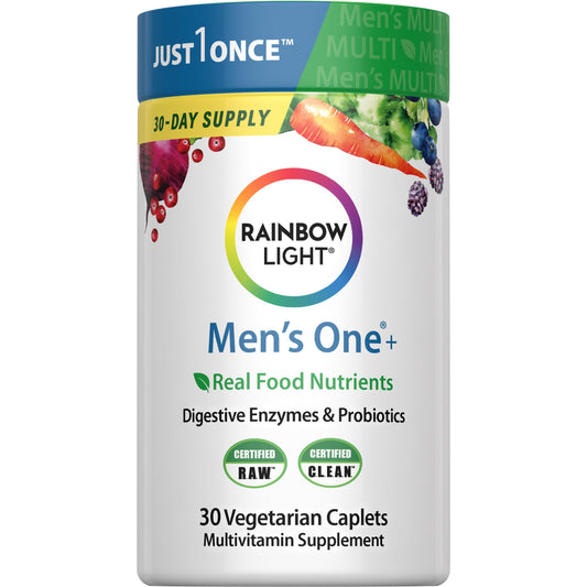 Rainbow Light Mens Multivitamin One + | 30 Caplets | Real Food Nutrients, Digestive Enzymes & Probiotics Rainbow LightBuy Supplements Australia