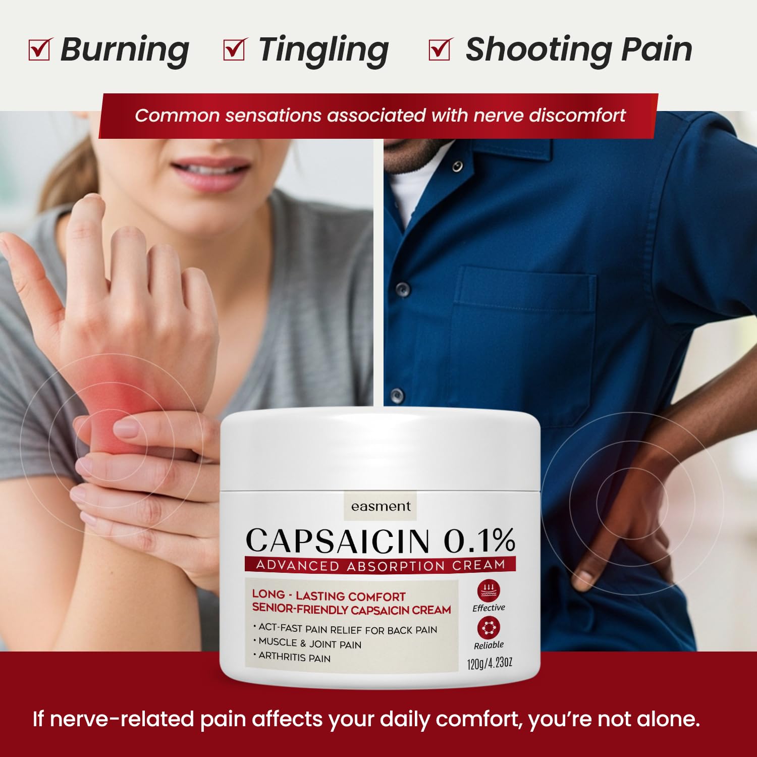 Easment Capsaicin Pain Relief Cream – Topical Arthritis & Muscle Pain Relief for Joint, Nerve & Back Pain – Medicated Pain Cream with Capsaicin 0.1% – Arnica, Aloe & Chamomile, 4.23 Fl Oz EasmentBuy Supplements Australia