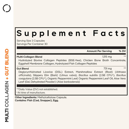 Codeage Multi Collagen + Gut Blend Supplement - Digestive Probiotics, DGL Licorice, Aloe Vera, Organic Peppermint Leaf, Slippery Elm - Hydrolyzed Bovine Collagen Pills - Non-GMO - 90 Capsules CodeageBuy Supplements Australia