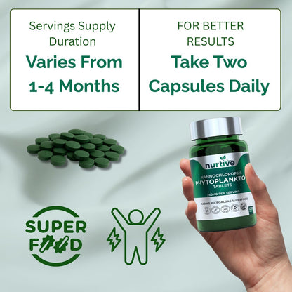 NURTIVE Nannochloropsis Phytoplankton Tablets – 250mg per Serving – Vegan, Gluten-Free, Non-GMO, No Fillers – Third-Party Tested, GMP Certified – 2 Tablets/Day for 2 Month, 120 Tablets/Bottle NURTIVEBuy Supplements Australia