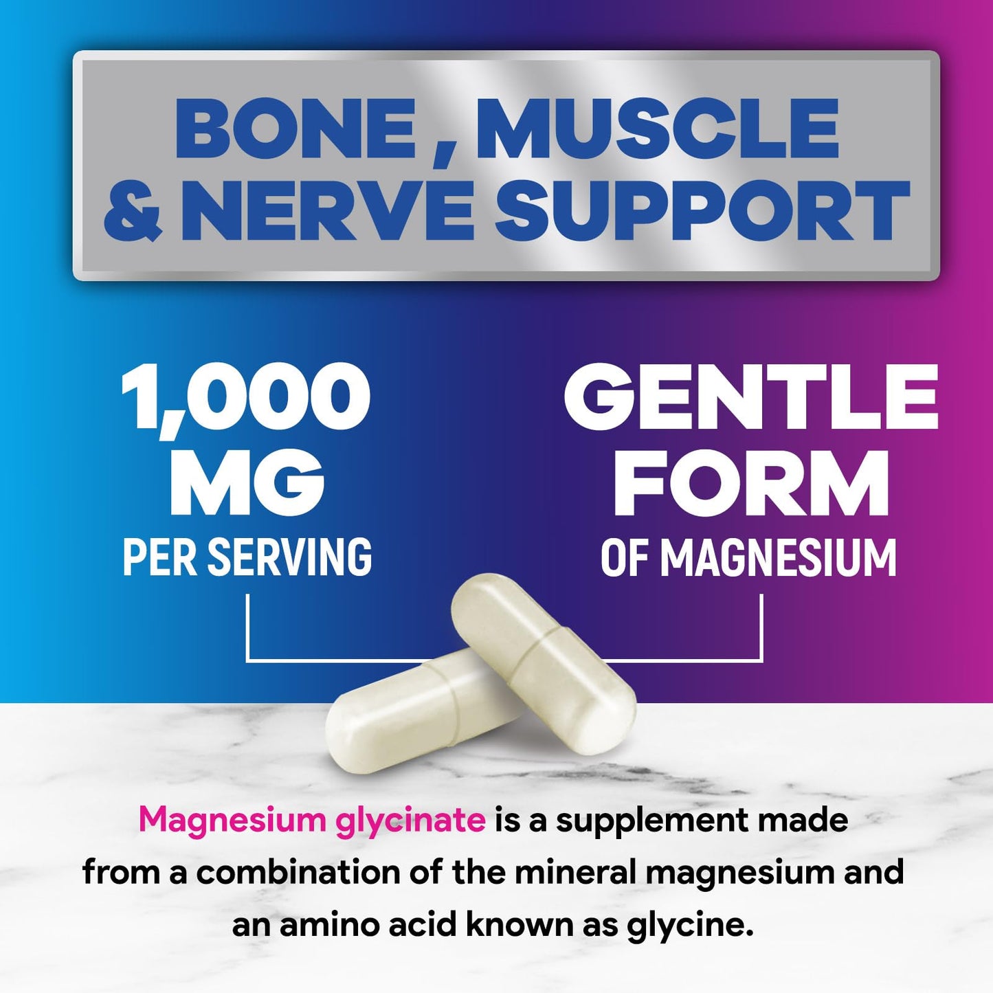 Magnesium Glycinate Capsules 1000mg Per Serving - Pure & Chelated for Max Absorption - Supports Muscle, Nerve & Heart Health, Sleep Support - Magnesium Supplement for Whole Body Support - 120 Capsules Nature's PeakBuy Supplements Australia