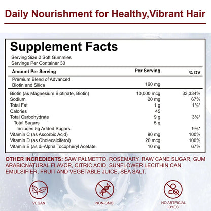 YYLLYY Hair Growth Vitamins Gummies | with Biotin, Vitamin C & E, Botanical Extracts | Supports Healthy Hair Growth & Strength, Skin & Nail Care YYLLYYBuy Supplements Australia