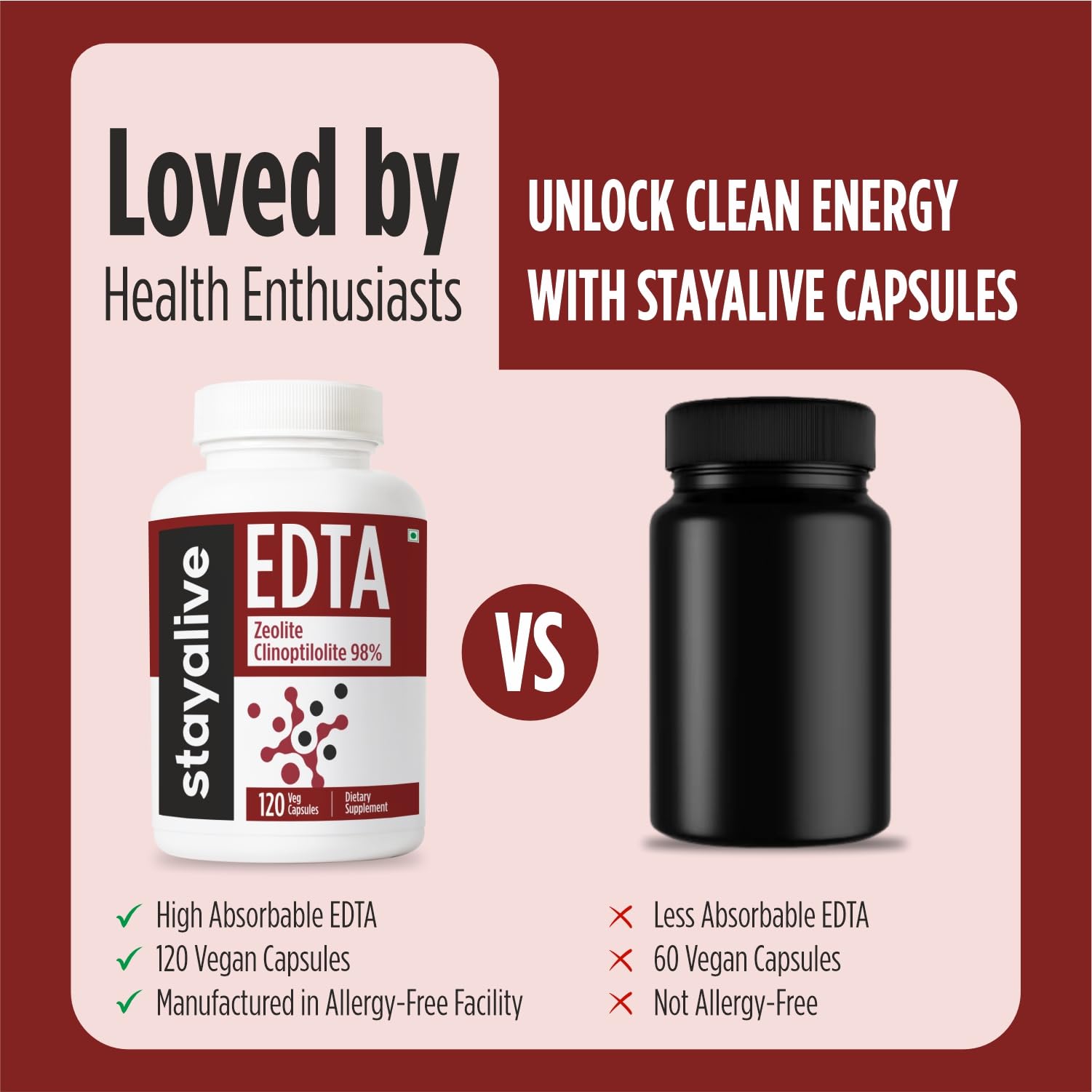 STAY ALIVE EDTA Capsules 1500mg with Zeolite 98% and Kale Extract Powder, 120 Pills, Non-GMO & Gluten Free Calcium Disodium EDTA Supplement STAY ALIVEBuy Supplements Australia