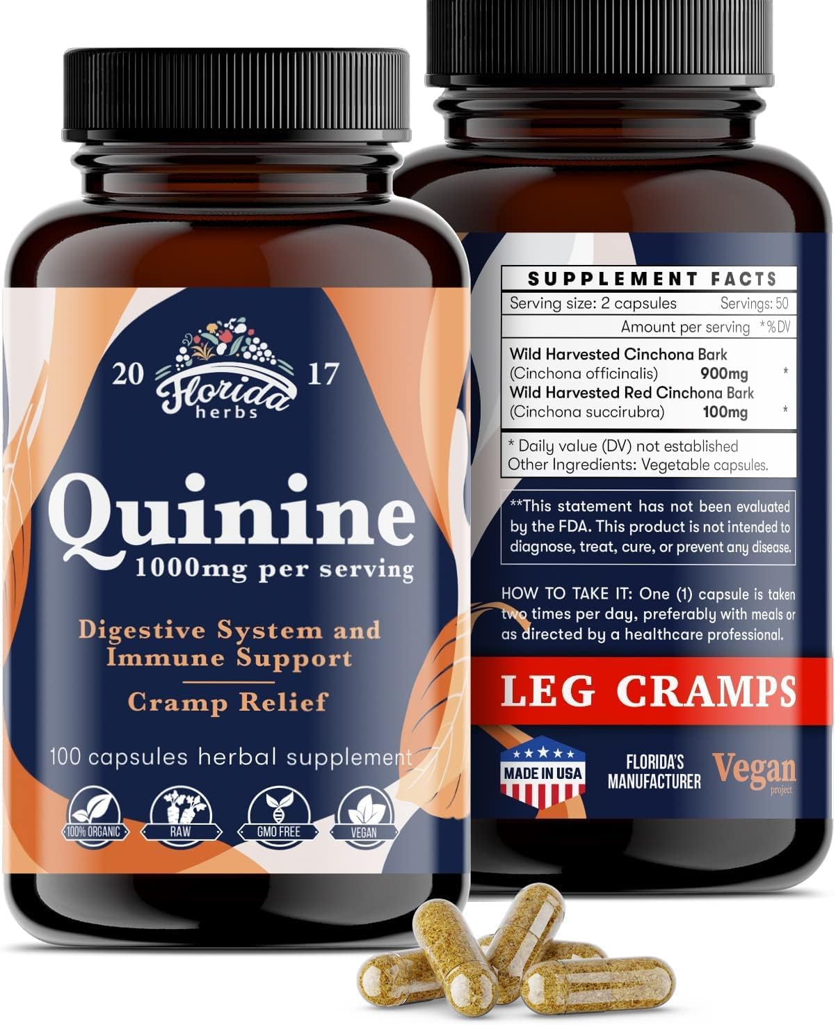 Leg Cramps Support Organic Pills - 1000 mg - Quinine Tablets for Cramp Defense FLORIDA HERBSBuy Supplements Australia