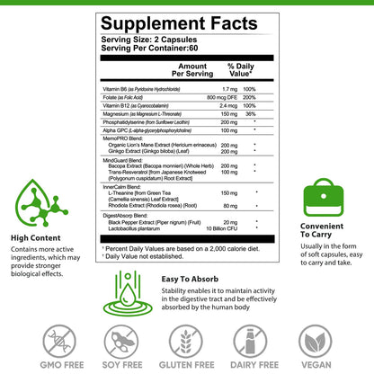 Nootropic Brain Supplement for Memory & Focus Support – Advanced Cognitive Formula for Mental Clarity & Mood Balance with Bacopa Monnieri, Lion's Mane, Alpha GPC & Omega-3 – 120 Capsules CelluTechBuy Supplements Australia