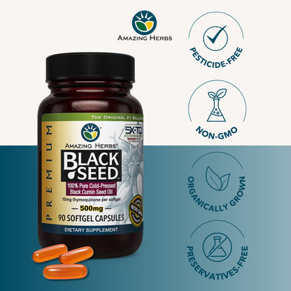 Amazing Herbs Premium Black Seed Oil Capsules - Cold Pressed Nigella Sativa Aids Amazing HerbsBuy Supplements Australia