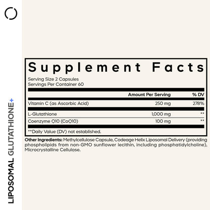 Codeage Liposomal Glutathione+ Supplement - 1000 mg Reduced L-Glutathione Pills, Vitamin C Ascorbic Acid, CoQ10 - Liposomal Delivery - Skin & Antioxidant Support - Non-GMO - 120 Capsules CodeageBuy Supplements Australia