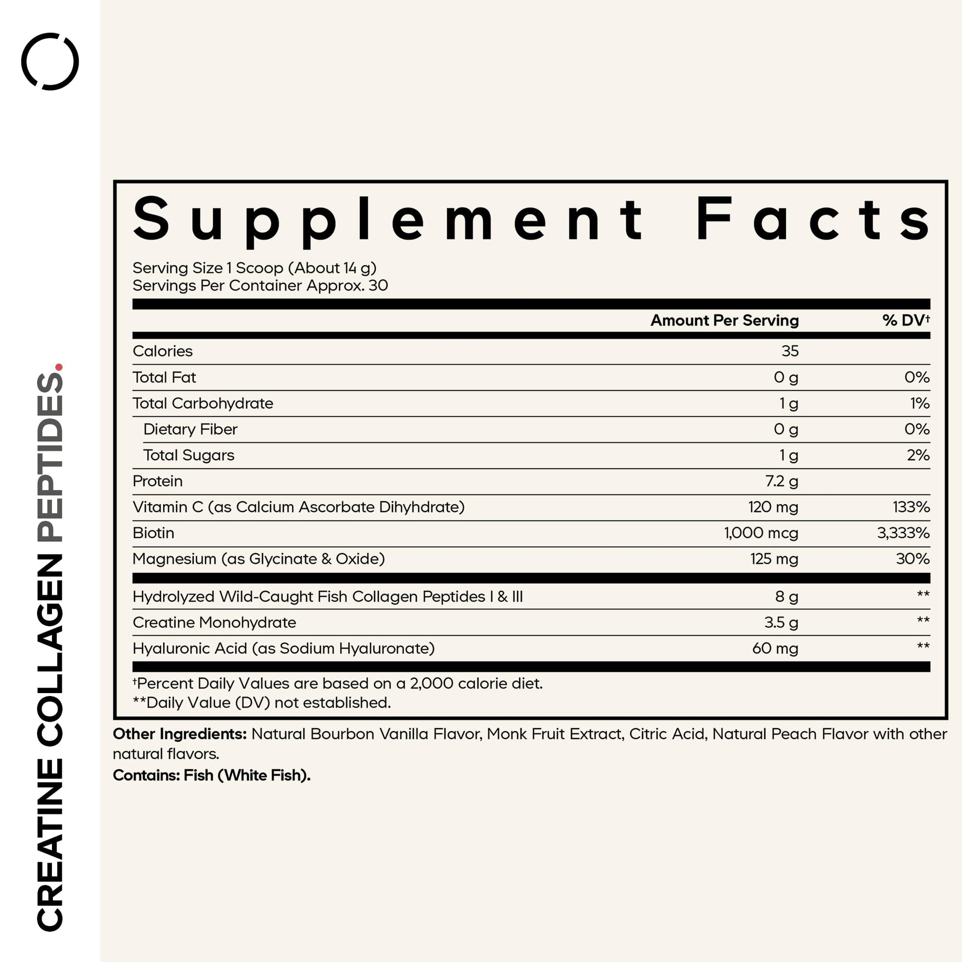 Codeage Creatine Collagen Peptides - Creatine Monohydrate Powder Supplement, Wild-Caught Marine Collagen, Biotin, Magnesium, Vitamin C, Hyaluronic Acid - Vanilla Flavored - Non-GMO - 15 Oz CodeageBuy Supplements Australia
