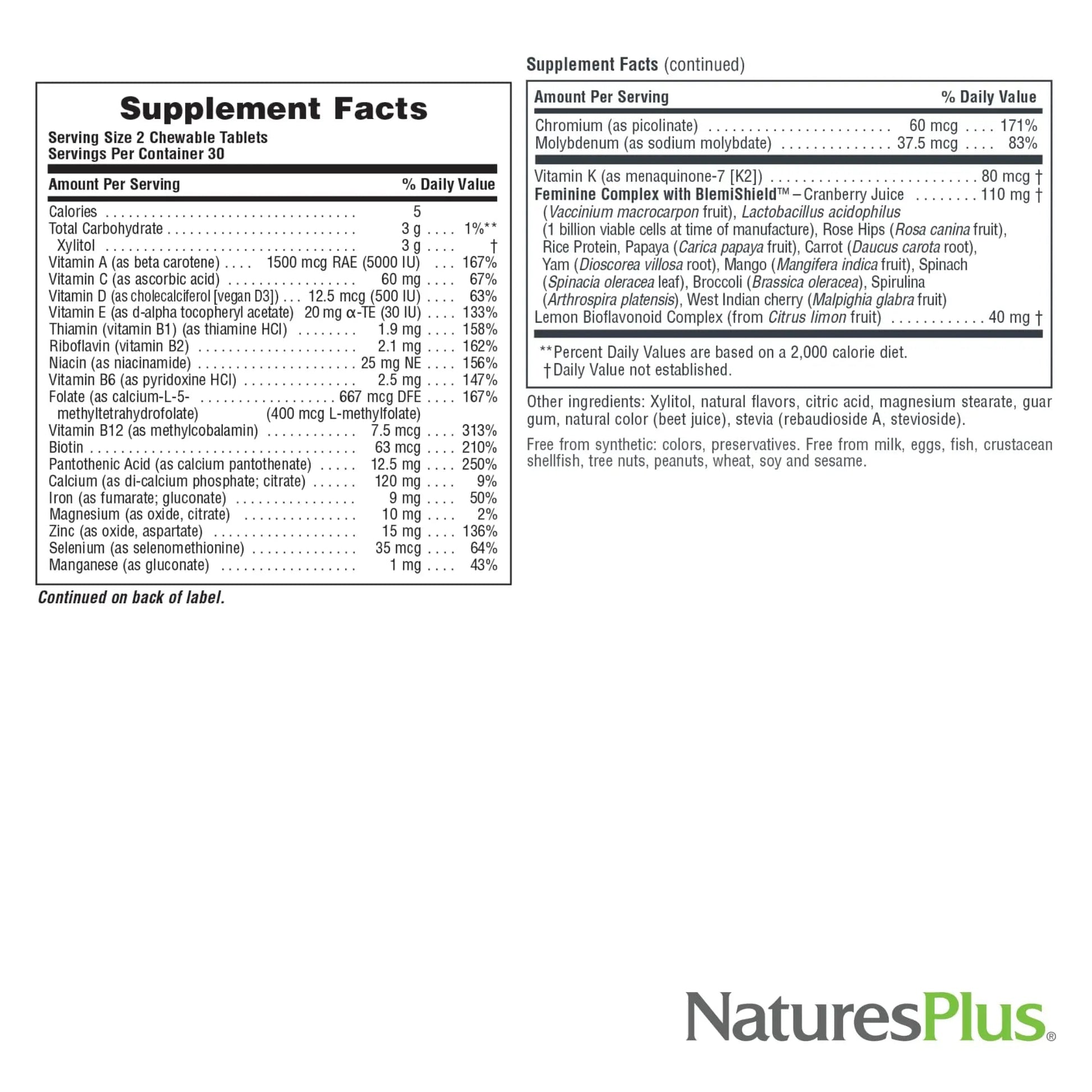 NaturesPlus Source of Life Power Teen for Her, Natural Berry - 60 Chewable Tablets - High Potency Multivitamin - Sugar Free, Vegan - 30 Servings NaturesPlus