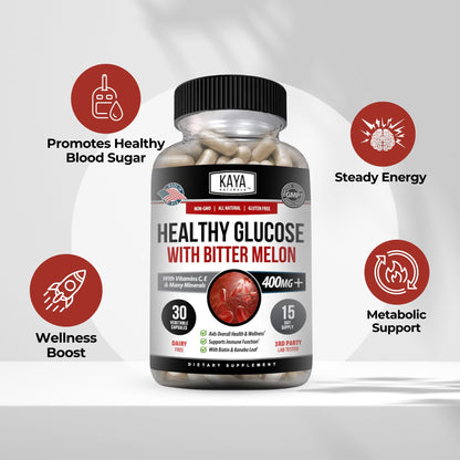 Kaya Naturals Healthy Gluco with Bittermelon Supplement | Support Healthy Levels and Function, 20 Herbs Vitamins and Minerals, Alpha Lipoic Acide, Cinnamon, Vitamin C & E, Non-GMO (30 Count) Kaya NaturalsBuy Supplements Australia