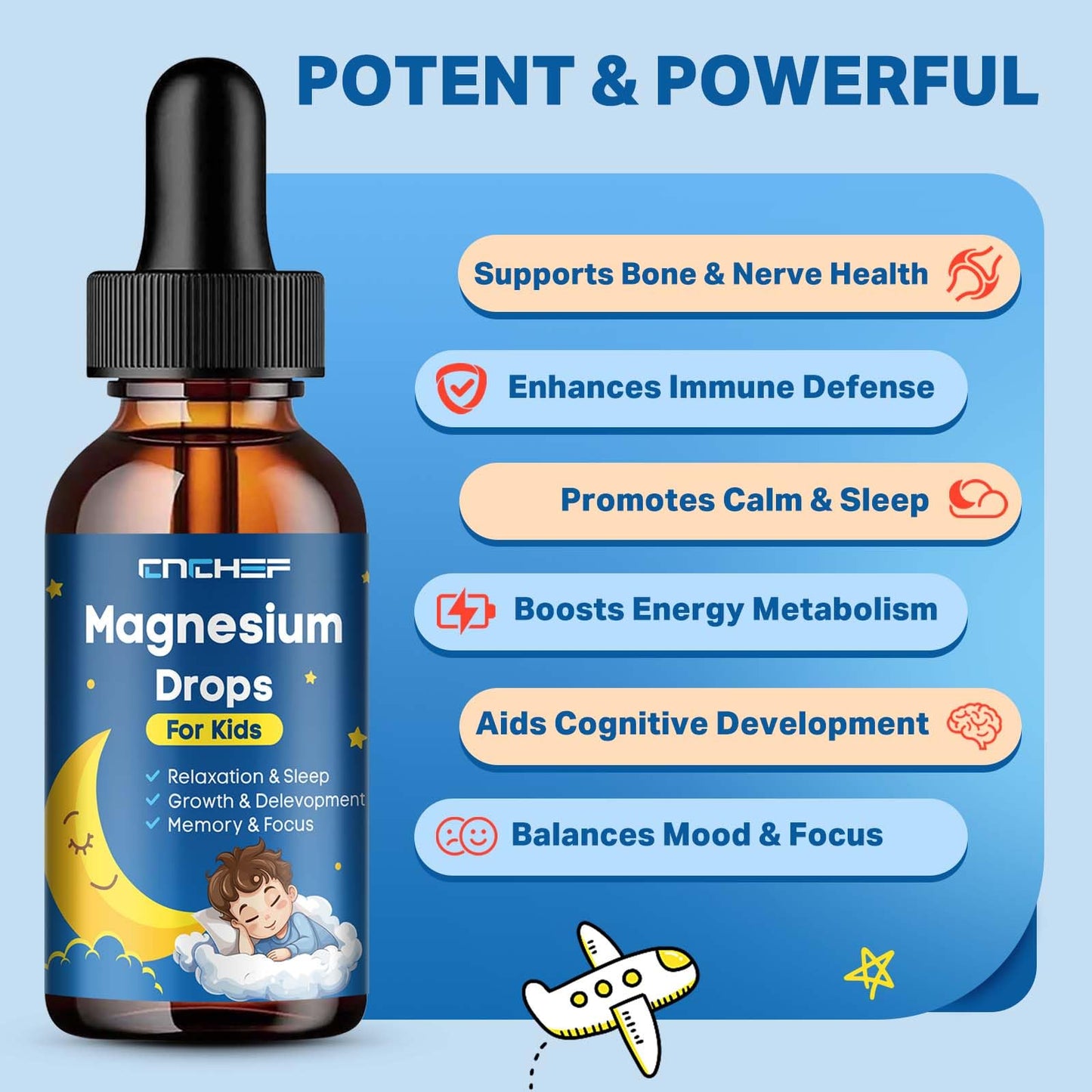 Magnesium Drops - Magnesium Glycinate Liquid Drops for Kids - Calm, Sleep, Relaxation, Bones, Brain Support with Vitamin B6, C, D3, Omega-3, L-Theanine, Zinc, Multivitamins - Strawberry Flavor 2 Fl Oz CNCHEFBuy Supplements Australia