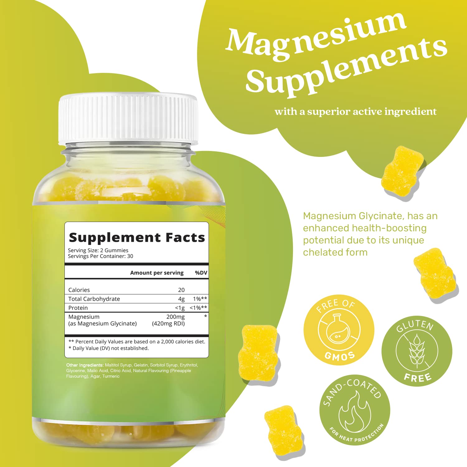 BeLive Magnesium Gummies 200mg - 60 Ct | Magnesium Glycinate Supplements for Relaxation, Stress Relief, and Sleep for Adults & Kids - Tasty and Tangy Pineapple Flavor BeLiveBuy Supplements Australia