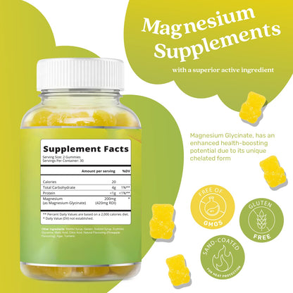 BeLive Magnesium Gummies 200mg - 60 Ct | Magnesium Glycinate Supplements for Relaxation, Stress Relief, and Sleep for Adults & Kids - Tasty and Tangy Pineapple Flavor BeLiveBuy Supplements Australia