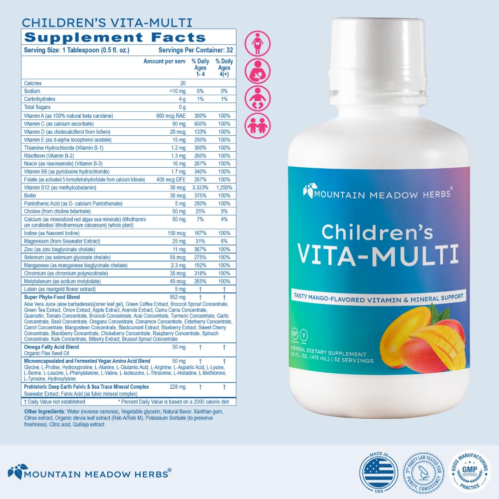 Mountain Meadow Herbs Children's Vita-Multi: Blended Vitamin & Mineral Supplement - Fast Absorbing Liquid Kids Vitamins with Fruits, Greens, and Eye-Protecting Lutein (16 oz.) Mountain Meadow HerbsBuy Supplements Australia