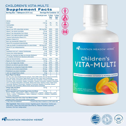 Mountain Meadow Herbs Children's Vita-Multi: Blended Vitamin & Mineral Supplement - Fast Absorbing Liquid Kids Vitamins with Fruits, Greens, and Eye-Protecting Lutein (16 oz.) Mountain Meadow HerbsBuy Supplements Australia