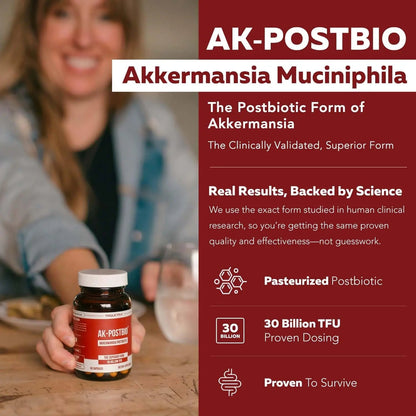 AK-Postbio: Akkermansia Probiotic 30 Billion TFU - Max Strength, Clinically Validated Dose & Patented Strain - Superior Pasteurized Form, Highest Absorption, Delivery - GLP-1 Probiotic - 30 Servings Triquetra HealthBuy Supplements Australia