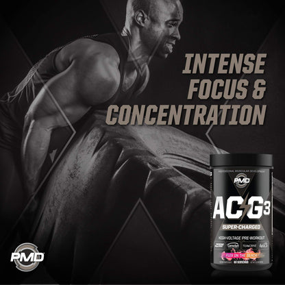 PMD Sports ACG3 Supercharged - Pre Workout - Powerful Strength, High Energy, Maximize Mental Focus, Endurance, Optimum Workout Performance For Men and Women - Flex On The Beach (60 Servings)