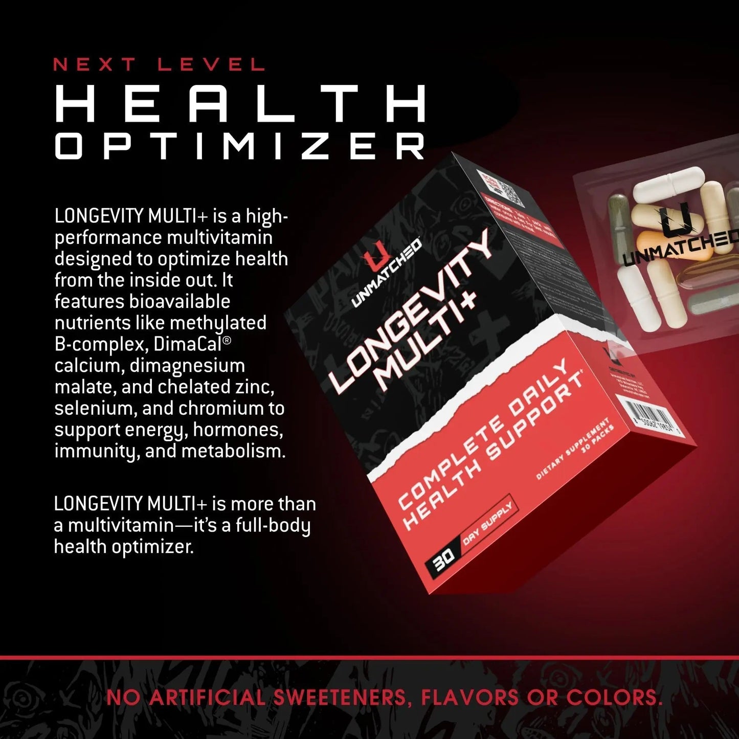 Unmatched Longevity Multi+ | Complete Daily Health Support | Methylated Vitamins & Minerals, Omega-3s, Nootropics, & Longevity Agents | UnmatchedBuy Supplements Australia