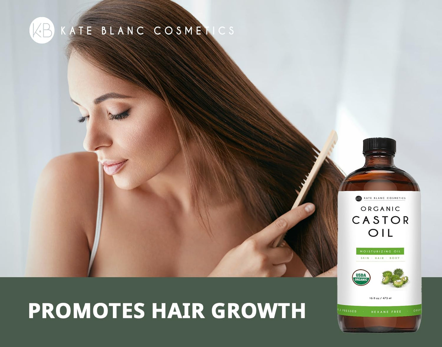Kate Blanc Cosmetics Castor Oil Organic for Hair Growth & Body (16oz). 100% Pure Cold-Pressed Kate Blanc CosmeticsBuy Supplements Australia