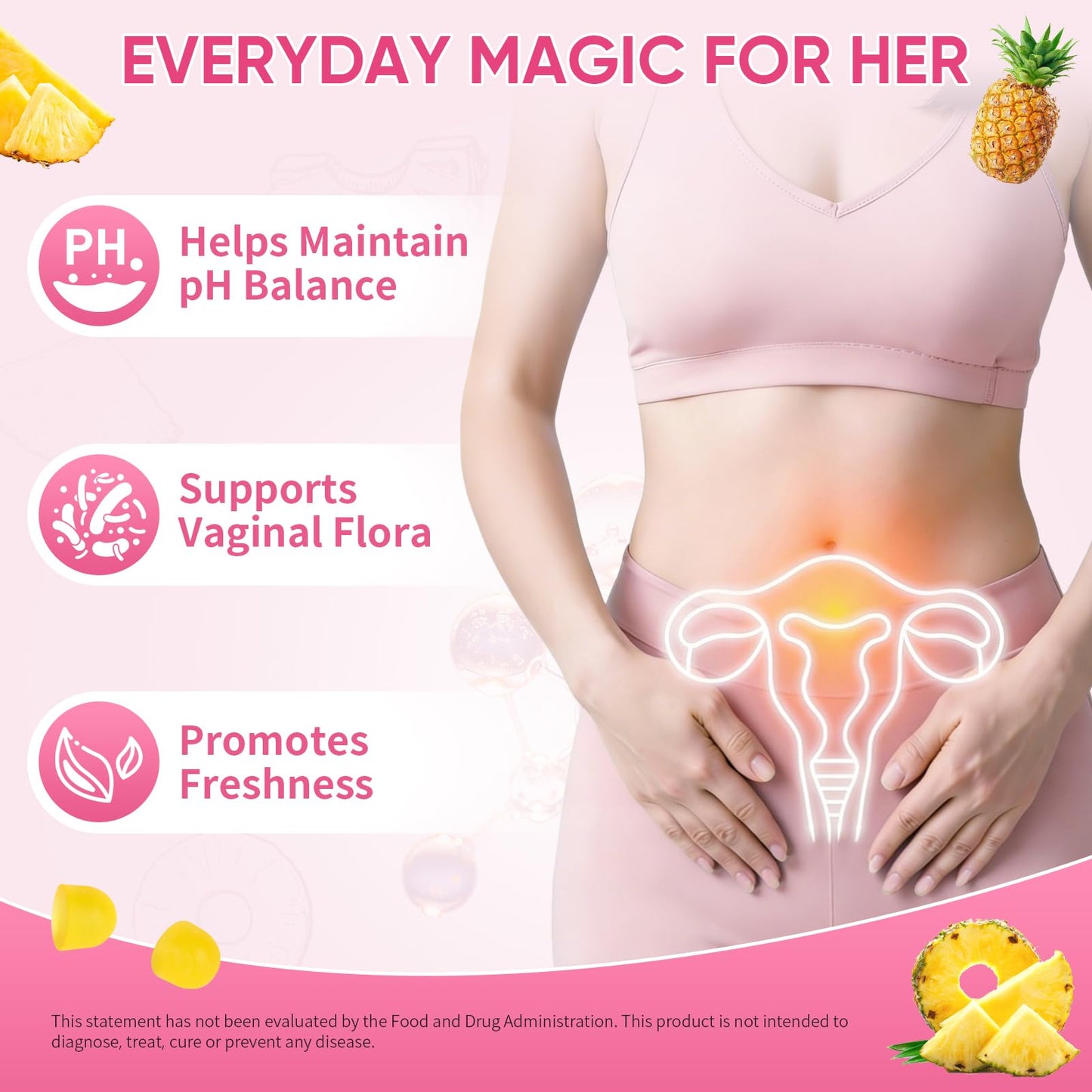 Feminine Probiotics Gummies with Slippery Elm - 60 Pineapple Gummies for Women ph Balance, Vaginal Probiotics Supports Flora, Gut Health & Immune System, Prebiotics & Lactobacillus Blend (Pineapple) BoqiaoBuy Supplements Australia