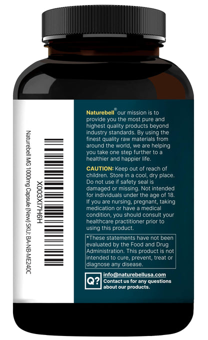 NatureBell Magnesium Glycinate 1,000mg, 240 Capsules | 500mg per Capsule | 100% Chelated & Purified | Sleep, Muscle & Nerve Support | Non-GMO, Gluten-Free NatureBellBuy Supplements Australia