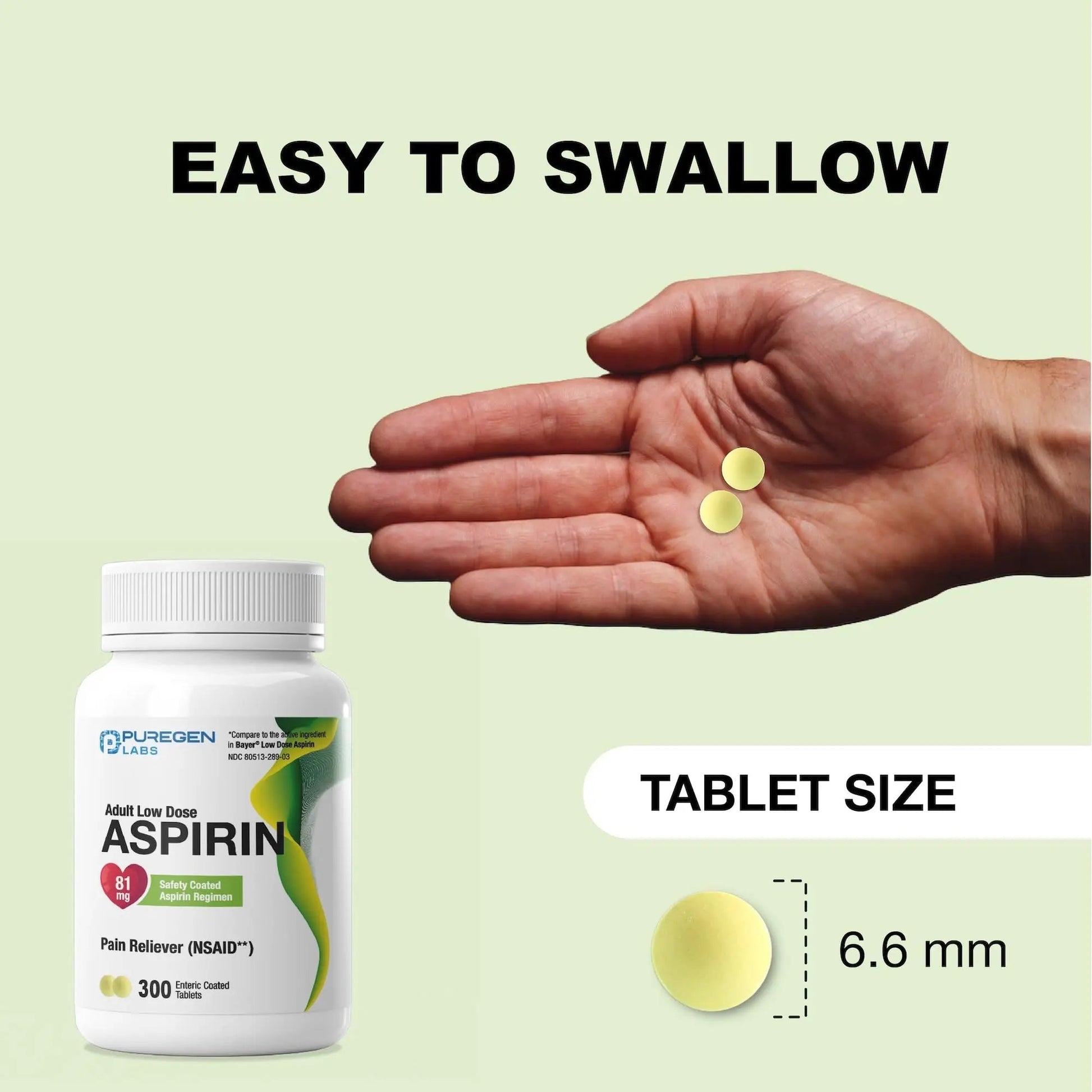 Puregen Labs Aspirin 81 mg Low Dose (NSAID) – 300 Enteric Coated Tablets P Puregen LabsBuy Supplements Australia