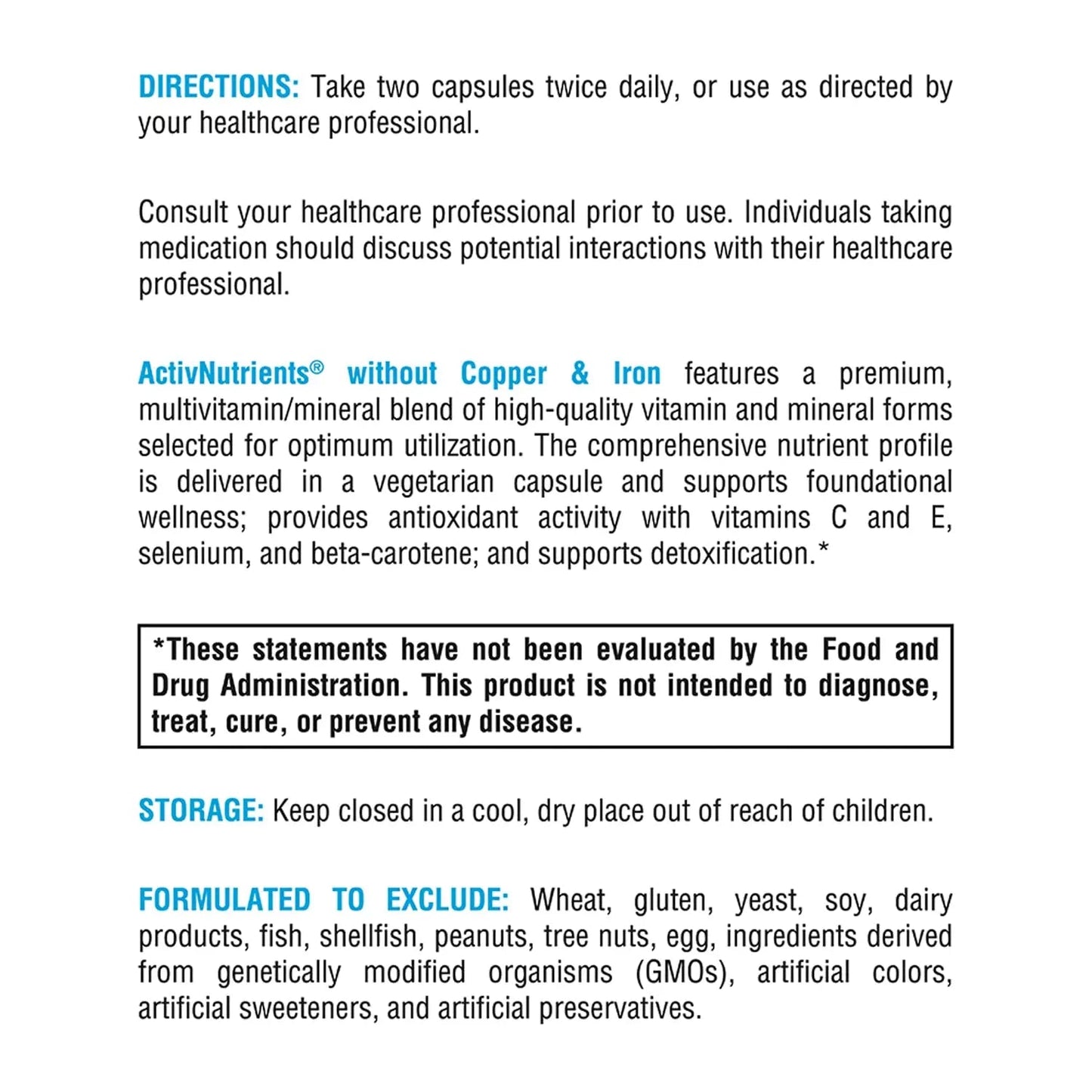 XYMOGEN ActivNutrients Without Copper & Iron - Multimineral Multivitamin for Men + Women with Folate, B12, Zinc and Vitamin C XYMOGENBuy Supplements Australia
