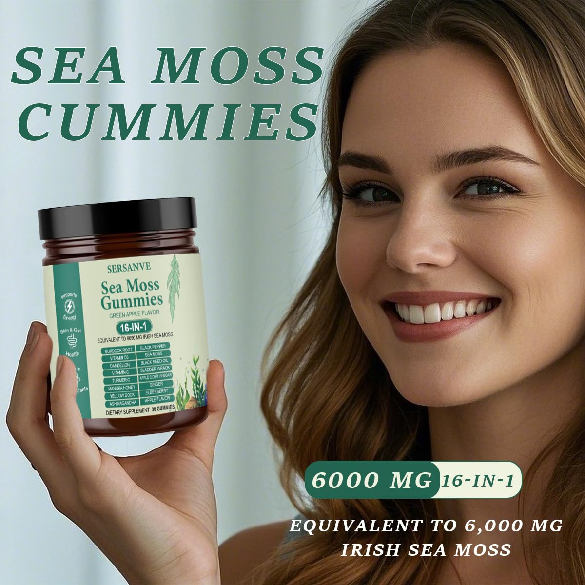 Sea Moss Gummies 16-in-1, with Black Seed Oil, Ashwagandha & Elderberry | Organic Irish Sea Moss Supplement for Men & Women | Daily Support with Manuka, Burdock Root & Vitamins C & D3, 30 Gummies SERSANVEBuy Supplements Australia