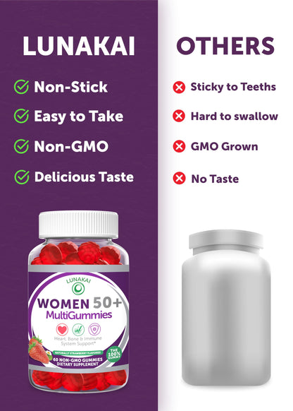 Lunakai USA Made 50 Plus Women's Multivitamin Gummies - Delicious Formula Enhanced with Essential Vitamins & Minerals for Health & Vitality - 60ct LunakaiBuy Supplements Australia