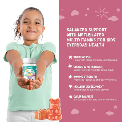Zoyki Methylated Multivitamin Gummies for Kids - Children’s MTHFR Support Supplement with B Complex 5-MTHF Folate (L-Methylfolate) Zoyki