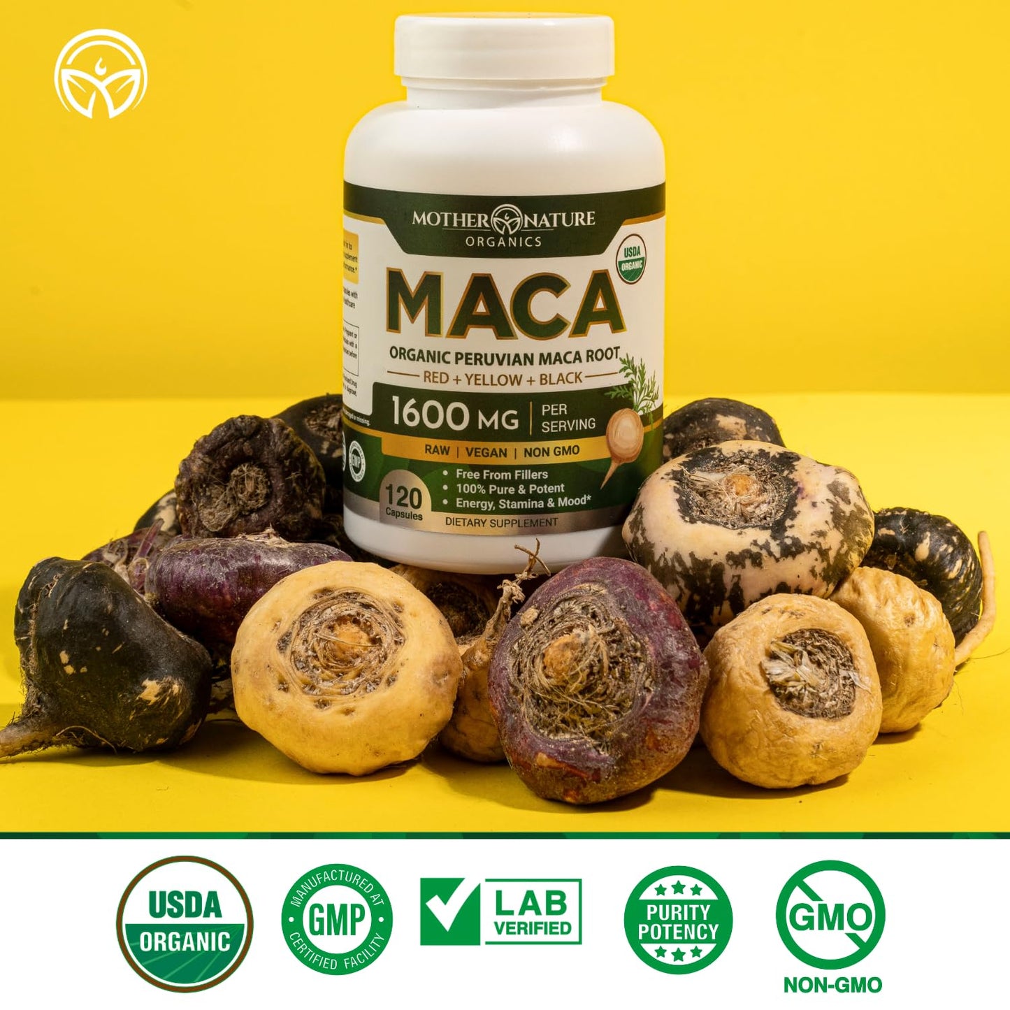 Mother Nature Organic Maca Root Capsules – 1600mg, 120 Vegan Capsules – Non GMO Peruvian Yellow, Red & Black Maca for Men & Women - Energy, Hormone, Brain & Weight Well-Being Mother Nature Organics Superfoods for Organic LivingBuy Supplements Australia