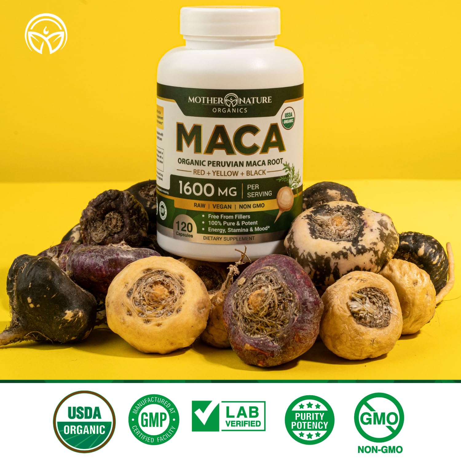 Mother Nature Organic Maca Root Capsules – 1600mg, 120 Vegan Capsules – Non GMO Peruvian Yellow, Red & Black Maca for Men & Women - Energy, Hormone, Brain & Weight Well-Being Mother Nature Organics Superfoods for Organic LivingBuy Supplements Australia