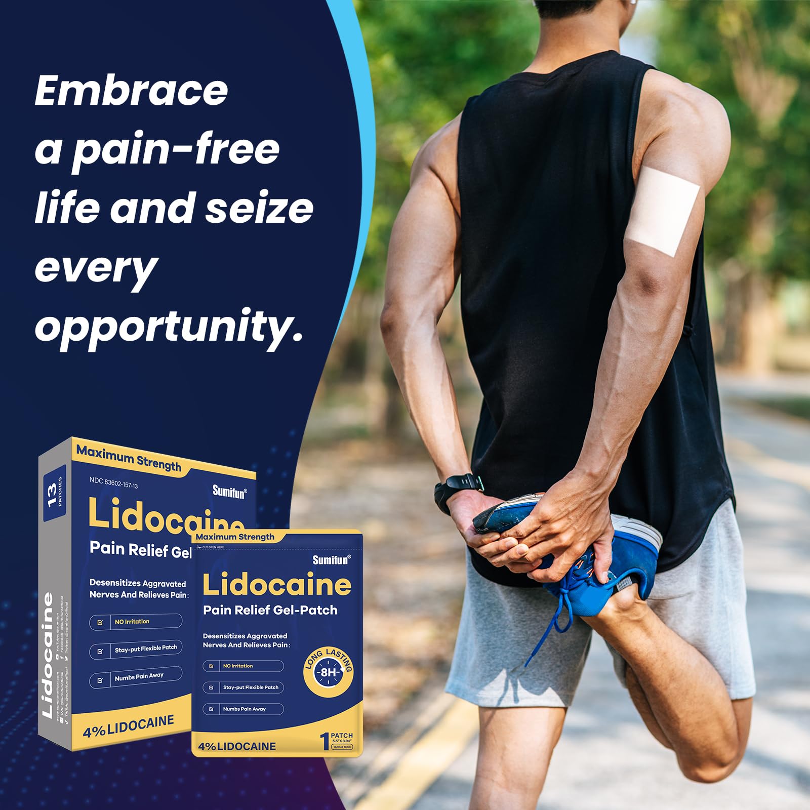 Sumifun 4% Lidocaine Patches Maximum Strength - 13 Count Pain Relieving Gel Patch for Muscle Soreness, Back Ache, Knee, Neck & Joint Pains - Topical Analgesic (Large, Count, 13) SumifunBuy Supplements Australia