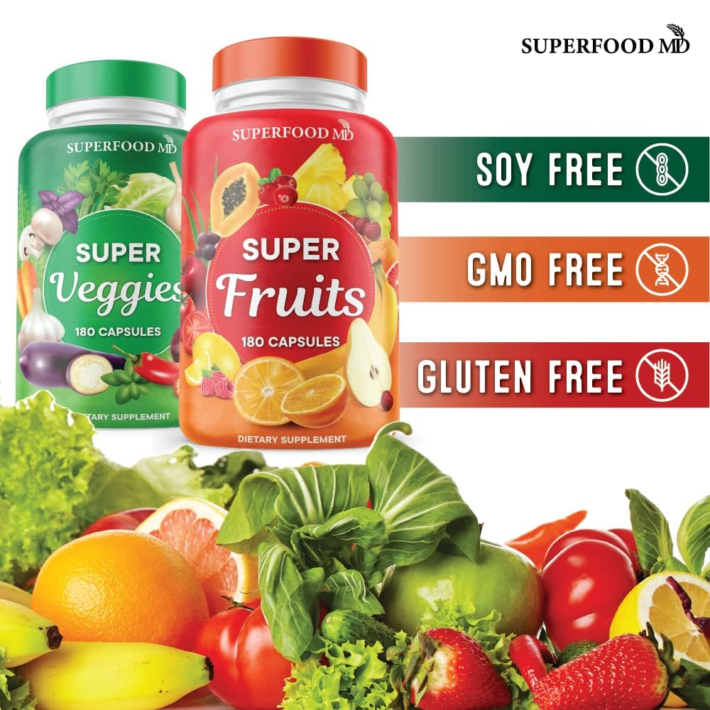 Superfood Fruit and Veggie Supplement - 360 Whole Super Fruit and Vegetable Supplements & Vitamin with Beta-Carotene, Soy Free- 180 Count (Pack of 2) Superfood MDBuy Supplements Australia