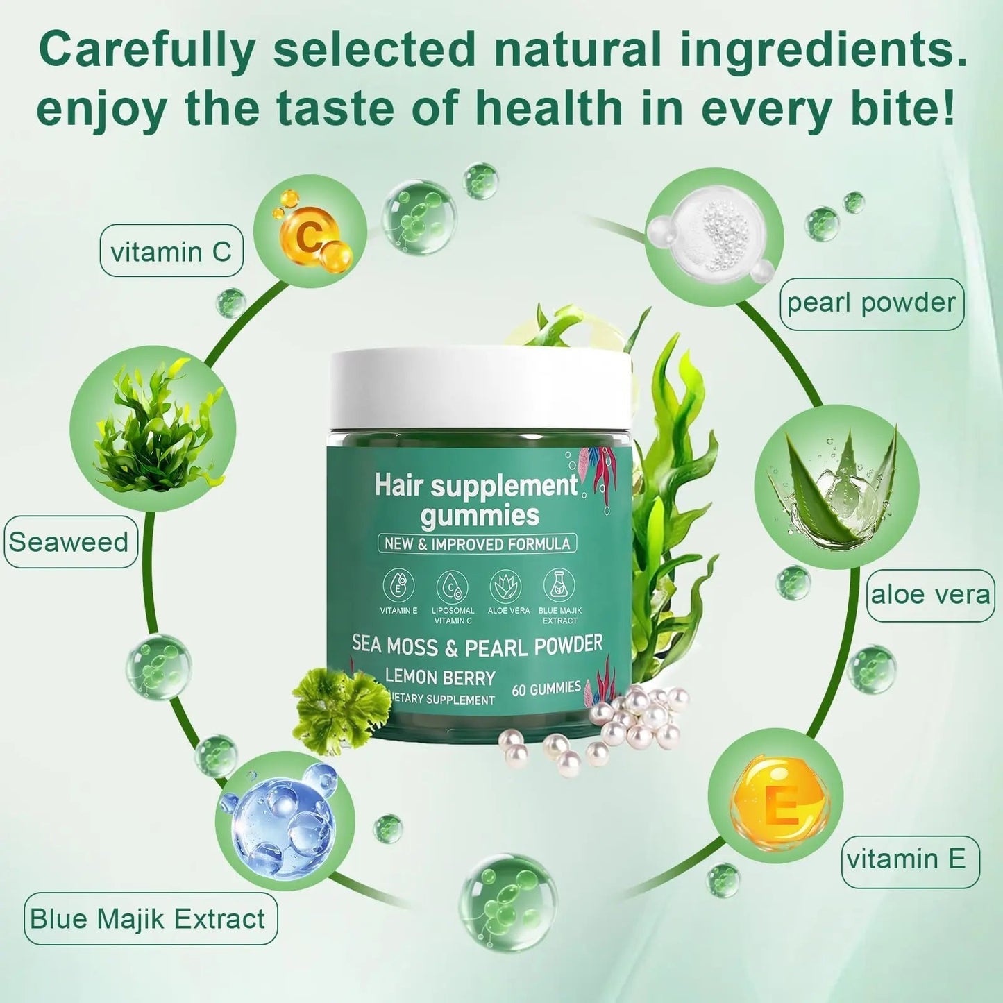 YATIME Hair Loss Gummies,Sea Moss Gummies with Vitamin C, Vitamin E, Aloe Vera, Pearl Powder Support Faster Hair Growth YATIME