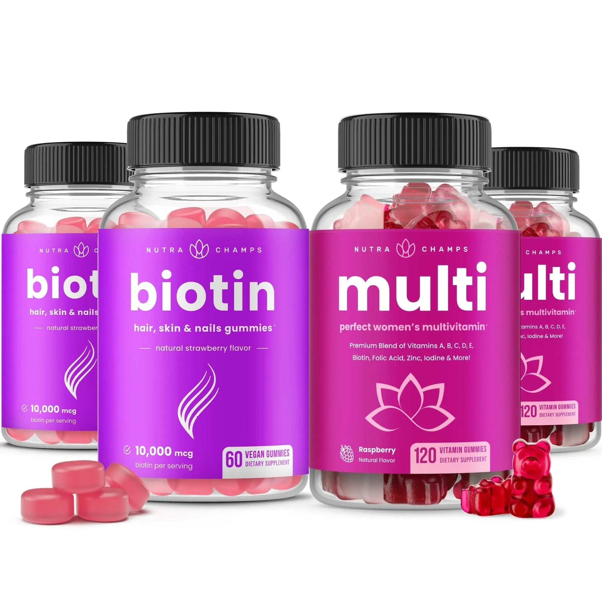 NutraChamps Biotin Gummies (2 Pack) and Womens Multivitamin Gummies (2 Pack) 4 Pack Bundle NutraChampsBuy Supplements Australia