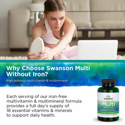 Swanson Multi Without Iron Multivitamin Health Supplement Iron-Free Formula 120 Softgels Sgels (2 Pack) Swanson
