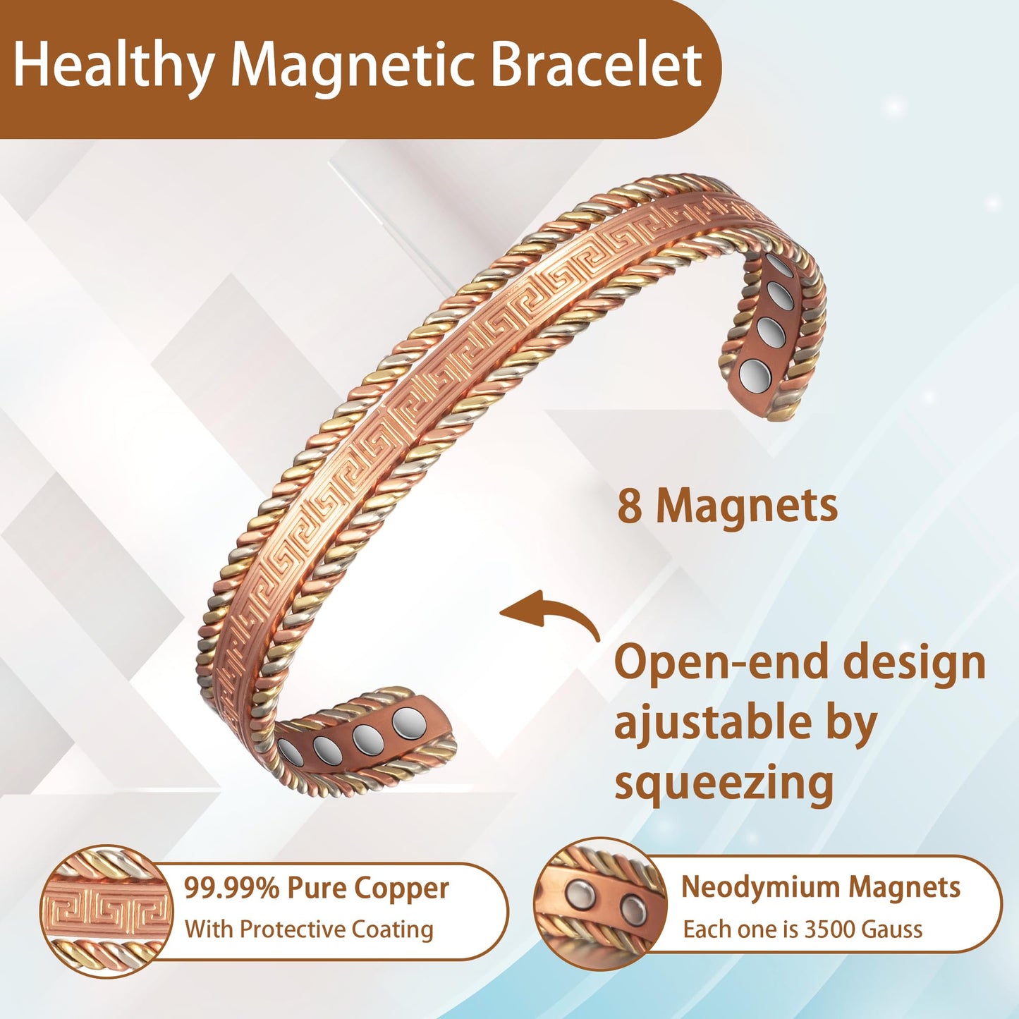 EnerCoppeX Copper Magnetic Bracelet for Women, 99.99% Pure Copper Cuff with 3500 Gauss Magnets (A) EnerCoppeXBuy Supplements Australia