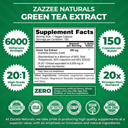 Zazzee Extra Strength Green Tea 20:1 Extract, 6000 mg Strength, 50% EGCG ZazzeeBuy Supplements Australia