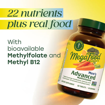 MegaFood Men's Advanced Multivitamin for Men - Doctor -Formulated - Choline, Vitamin B12, Vitamin D, Vitamin C & Zinc - Brain Health & Immune Support